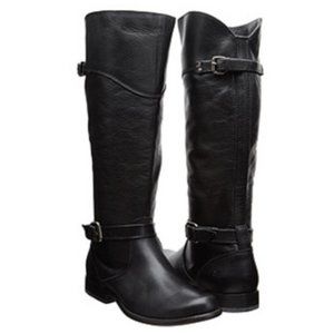 Frye Black Leather Knee-High Heeled Riding Boots